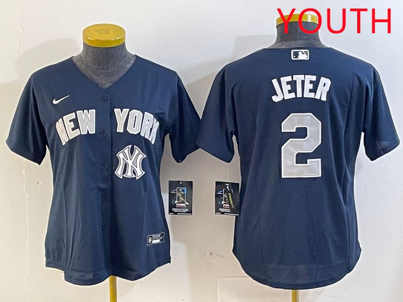 Youth New York Yankees #2 Jeter Blue Game 2025 Nike MLB Jersey style 6